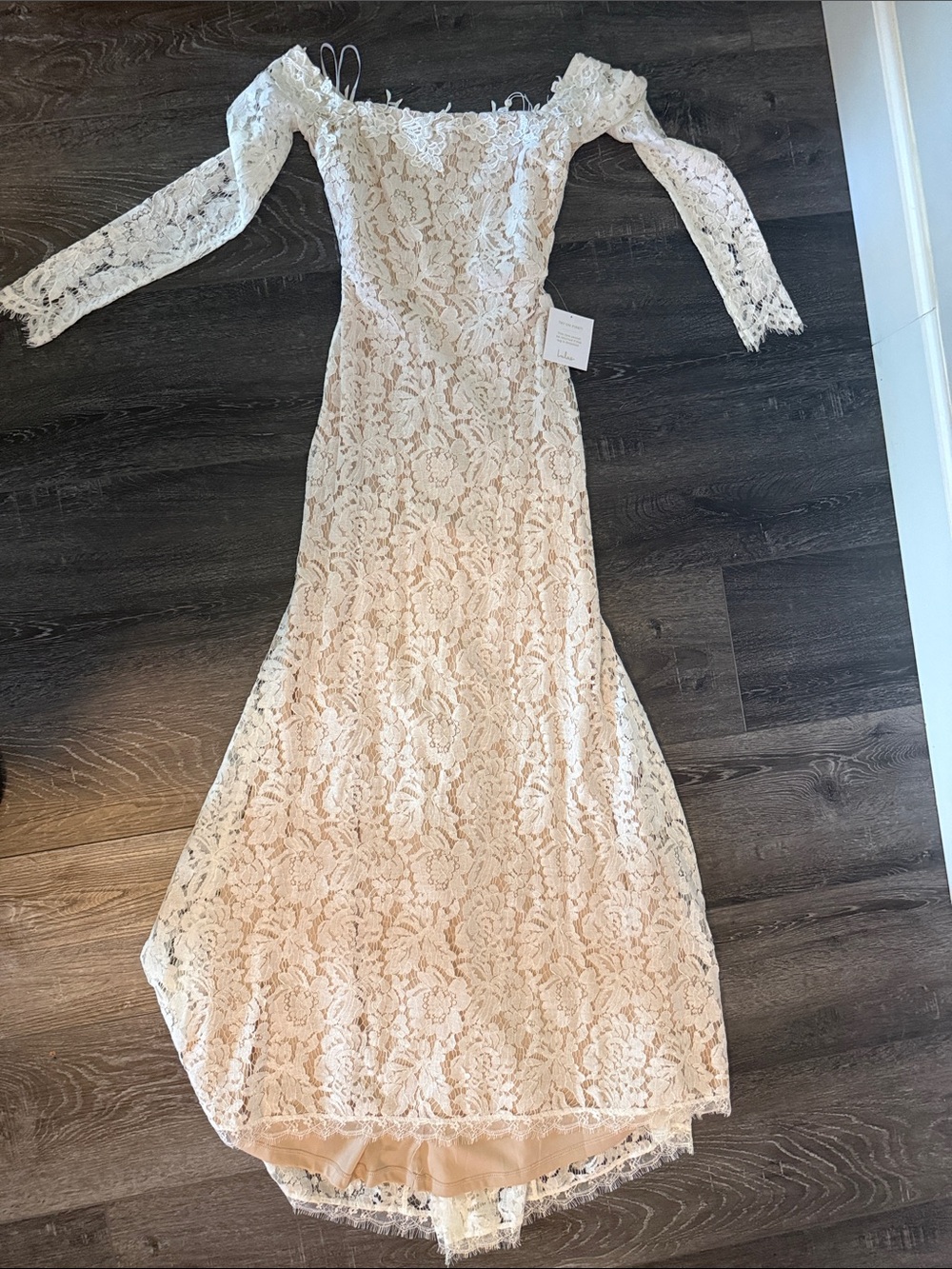 Lulu's Off-Shoulder Lace Wedding Gown in Ivory